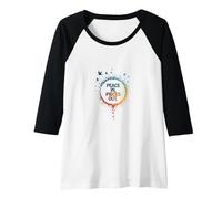 Peace in, Pieces Out: Inspirational Rainbow Bird Circle Raglan Baseball Tee, Women, Black/White, XXL