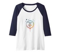 Peace in, Pieces Out: Inspirational Rainbow Bird Circle Raglan Baseball Tee, Women, Navy/White, XXL