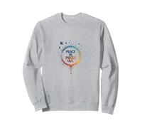 Peace In, Pieces Out: Inspirational Rainbow Bird Circle Sweatshirt, Adult Unisex, Heather Grey, XXL