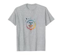 Peace in, Pieces Out: Inspirational Rainbow Bird Circle T-Shirt, Men, Heather Grey, 6XL