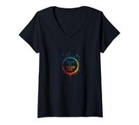 Peace in, Pieces Out: Inspirational Rainbow Bird Circle V-Neck T-Shirt, Women, Black, XXL
