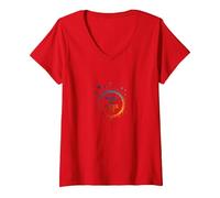 Peace in, Pieces Out: Inspirational Rainbow Bird Circle V-Neck T-Shirt, Women, Red, XXL