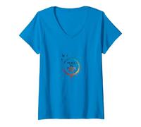 Peace in, Pieces Out: Inspirational Rainbow Bird Circle V-Neck T-Shirt, Women, Sapphire, XXL