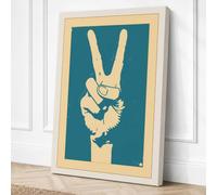 Peace in Teal Retro Canvas Wall Art Print 24x16 Inch | Ready to Hang, Gallery Wrapped, Fade-Resistant Inks, Securely Packaged, UK Made