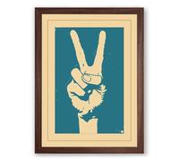 Peace in Teal Retro Framed Wall Art Print A3 (42×29.7cm) Walnut, Wall Decor for Living Room, Bedroom, Office & Home, Ready to Hang, Art Gift