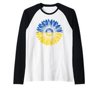 Peace in Ukraine Sunflower Distressed Blue and Yellow Raglan Baseball Tee