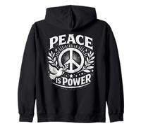 Peace Is Power Retro Dove Laurel Peace Sign Unity Love Art Zip Hoodie