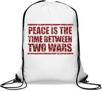 Peace Is The Time Between Two Ward Red Graphic Gym Sack Casual Drawstring Bag White