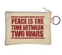 Peace is The Time Between Two Ward Red Graphic Key Chain Coin Purse Beige