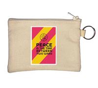 Peace is The Time Between Two Wars Key Chain Coin Purse Beige