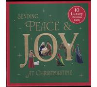 Peace & Joy Luxury Christmas Cards, Pack of 10, Religious Nativity Design, Green and Gold