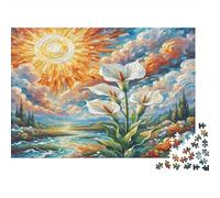 Peace Lily Paperboard White Flowers with Fiery Sun Classic Jigsaw Puzzle Beginner Friendly Mind Stimulating 38x26cm/1000pcs
