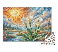 Peace Lily Premium Paper White Calla Lilies with Sun over River DIY Jigsaw Puzzle Beginner Friendly Educational Toy 52x38cm/1000pcs
