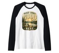 Peace Looks Good Here - Lake and Sunset Raglan Baseball Tee