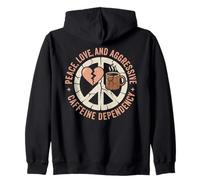 Peace, Love And Caffeine Coffee Lover Retro Zip Hoodie