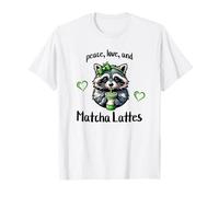 Peace Love and Matcha Lattes Trendy Coquette Raccoon Cute T-Shirt