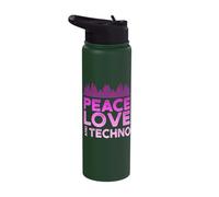 Peace, Love and Techno Music Gear for Techno DJ Stainless Steel Insulated Water Bottle