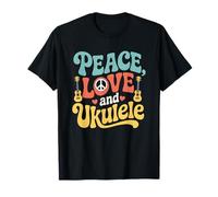 Peace Love and Ukulele Retro Uke Player Hippie Vibes T-Shirt