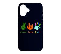 Peace Love Art Funny Fingers Hand Sign Painter Art Teacher Case for iPhone 16