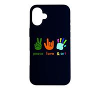 Peace Love Art Funny Fingers Hand Sign Painter Art Teacher Case for iPhone 16 Plus