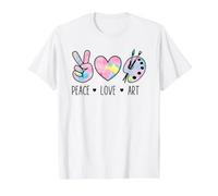 Peace Love Art Rainbow Artist Palette Teacher Design Value Graphic T-Shirt, Men, White, M