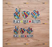 Peace Love Autism Awareness Puzzle Piece Autistic Hand Heart Sticker Decal Vinyl - 2 Pack Reflective, 12.7cm, 17.8cm - for Car Boat Laptop