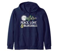 Peace, Love & Bluegrass - Banjo Nature Vines Illustration Zip Hoodie