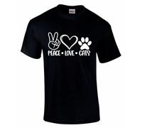 Peace Love Cats | Unisex Size | Adults Cotton T-Shirt | Unique Slogans | Cat Lover | Cat Mums & Dads (UK, Alpha, M, Regular, Regular, Black)