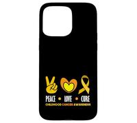 Peace Love Childhood Cancer Warriors Gold Ribbon Awareness Case for iPhone 15 Pro Max