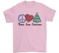 Peace Love Christmas Xmas Mens T-Shirt 100% Cotton Light Pink M