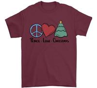 Peace Love Christmas Xmas Mens T-Shirt 100% Cotton Maroon 2XL