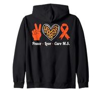 Peace Love Cure MS Multiple Sclerosis Awareness Month Orange Zip Hoodie