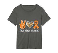 Peace Love Cure Multiple Sclerosis Awareness T-Shirt, Women's Plus, Asphalt Grey, 6X