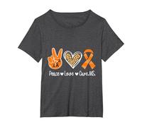 Peace Love Cure Multiple Sclerosis Awareness T-Shirt, Women's Plus, Dark Heather Grey, 3X