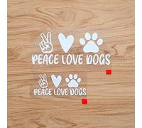 Peace Love Dogs Paw Print Peace Hand Heart Sticker Decal Vinyl - 2 Pack White, 10.2cm, 15.2cm - No Background Die Cut for Car Boat Laptop Cup