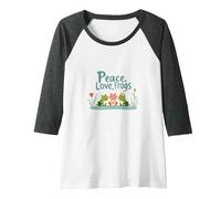 Peace, Love, Frogs: Cute Amphibian Trio for Nature Lovers Raglan Baseball Tee, Women, Dark Heather/White, S