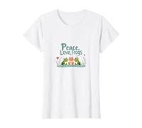 Peace, Love, Frogs: Cute Amphibian Trio for Nature Lovers T-Shirt, Women, White, S