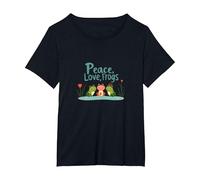 Peace, Love, Frogs: Cute Amphibian Trio for Nature Lovers T-Shirt, Women's Plus, Black, 3X