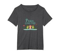 Peace, Love, Frogs: Cute Amphibian Trio for Nature Lovers T-Shirt, Women's Plus, Dark Heather Grey, 1X