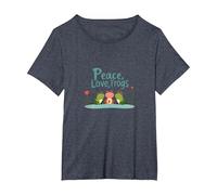 Peace, Love, Frogs: Cute Amphibian Trio for Nature Lovers T-Shirt, Women's Plus, Heather Blue, 3X