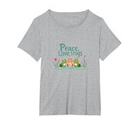 Peace, Love, Frogs: Cute Amphibian Trio for Nature Lovers T-Shirt, Women's Plus, Heather Grey, 4X