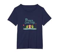 Peace, Love, Frogs: Cute Amphibian Trio for Nature Lovers T-Shirt, Women's Plus, Navy, 3X