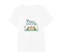 Peace, Love, Frogs: Cute Amphibian Trio for Nature Lovers T-Shirt, Women's Plus, White, 3X