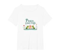 Peace, Love, Frogs: Cute Amphibian Trio for Nature Lovers T-Shirt, Women's Plus, White, 6X
