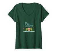 Peace, Love, Frogs: Cute Amphibian Trio for Nature Lovers V-Neck T-Shirt, Women, Forest Green, L