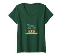 Peace, Love, Frogs: Cute Amphibian Trio for Nature Lovers V-Neck T-Shirt, Women, Forest Green, M