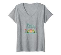 Peace, Love, Frogs: Cute Amphibian Trio for Nature Lovers V-Neck T-Shirt, Women, Heather Grey, S