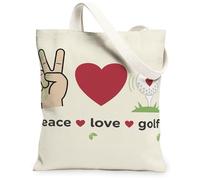 Peace Love Golf Canvas Tote Bags, Graphic Hand Gesture Pattern Reusable Shopping Bags, Summer Lightweight Washable Shoulder, Beige, 13x15 Inch