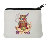 Peace Love Hippie Cartoon Graphic Neoprene Coin Purse Pouch 12x9cm White