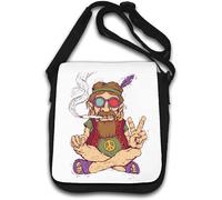 Peace Love Hippie Cartoon Graphic Shoulder Bag White